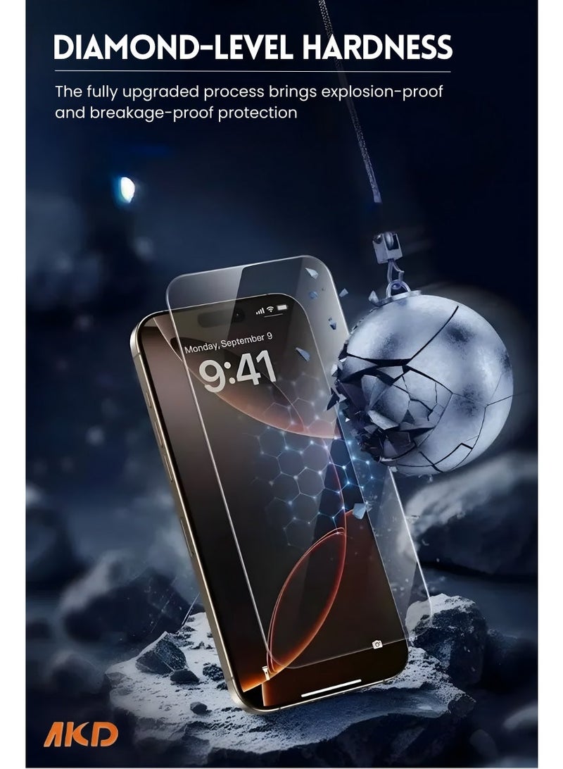 AKD Tempered Glass Screen Protector for iPhone 17 Pro Max, 9H Hardness 2.5D HD Clear High Penetration Touch Sensitive Protective Glass Film, Perfect Fit Scratch Protection Screen Guard (Clear) - Image 3